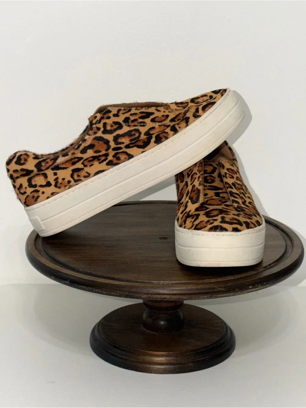 J/Slides NYC Leopard Calf Hair Platform Slip On Sneakers 6.5M